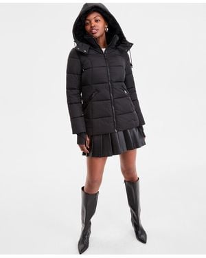 Steve Madden Faux-fur-trim Hooded Puffer Coat - Black