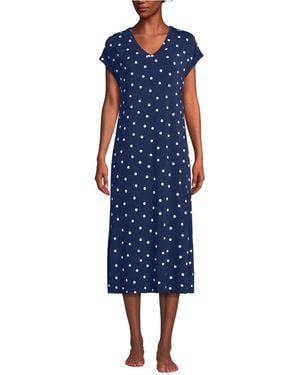Lands' End Cooling Cap Sleeve Midi Nightgown - Blue