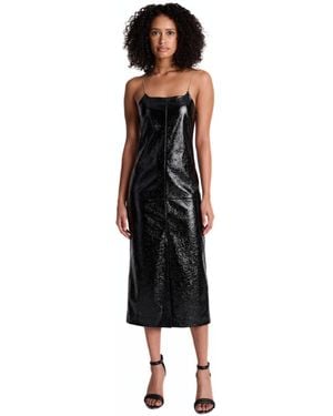 Kenneth Cole Midi Metal-strap Square Neck Faux Leather Slip Dress - Black