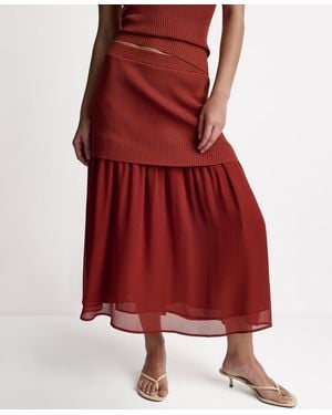 BCBGMAXAZRIA Mix Media Circular Midi Skirt - Red