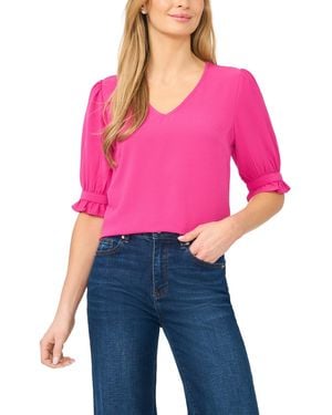 Cece Elbow-sleeve V-neck Blouse - Pink