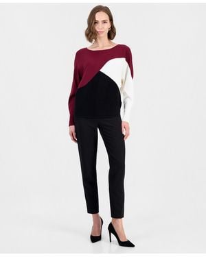 Tahari Colorblock Ribbed-knit Crewneck Pullover - Blue