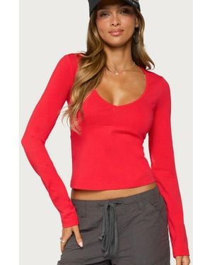 Edikted Feva Long-sleeve V-neck Crop T-shirt - Red