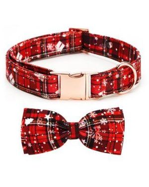 Aronkl Adjustable Bow Tie Dog Collar Cute Printed Patterns Durable Soft For Dogs Spring Summer - Red