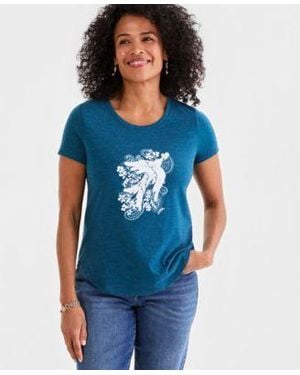 Style & Co. Style Co Printed Short Sleeve Crewneck T Shirt Macys Exclusive - Blue