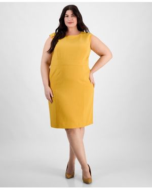 Kasper Plus Size Cap Sleeve Princess Seam Dress - Yellow