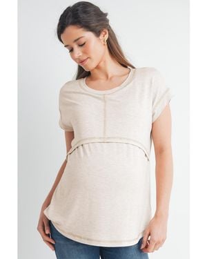 Hello Miss Maternity T-shirt Relaxed Fit Short Sleeve Layered Nursing-friendly - White