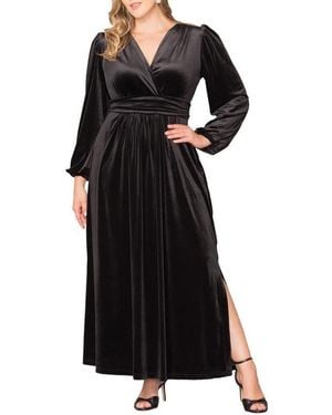 Kiyonna Plus Size Vivienne Long Sleeve Velvet Evening Gown - Black