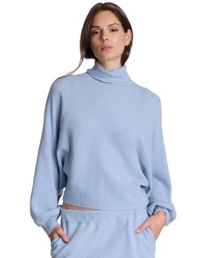 Kenneth Cole Horizontal Stitch Dolman Cropped Turtleneck Sweater - Blue