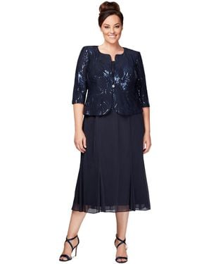 Alex Evenings Plus Size Sequined Chiffon Dress And Jacket - Blue