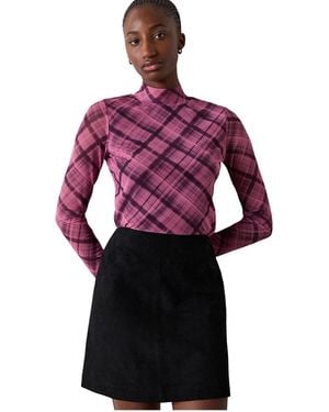 Whistles Check Print Mesh Top - Purple