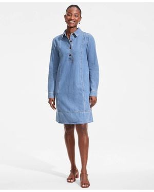Lands' End Light Weight Denim Popover At The Knee Dress - Blue