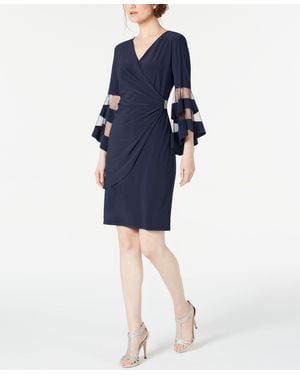 R & M Richards Rhinestone Faux-wrap Dress - Blue