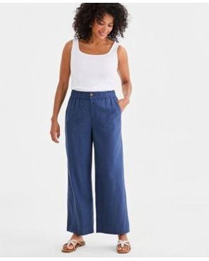 Style & Co. Style Co Linen Blend Button Front Wide Leg Pants Macys Exclusive - Blue
