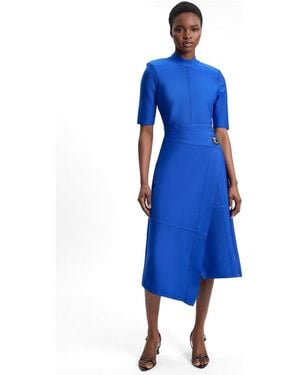Karen Millen Asymmetric Hem Wrap 3/4-sleeve Midi Dress - Blue
