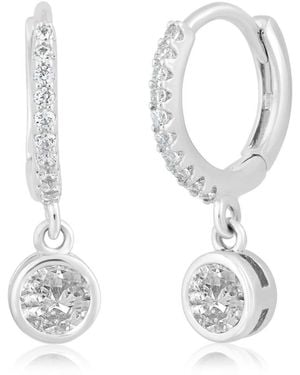 Simona Round Bezel Birthstone Small Cz Charm Hoops - White