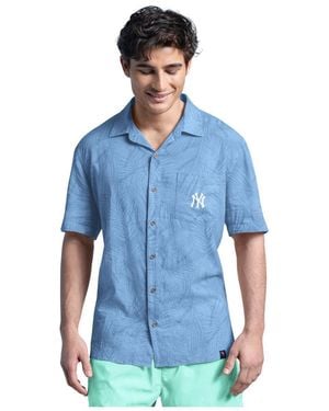 Margaritaville New York Yankees Linen Party Button-up Shirt - Blue