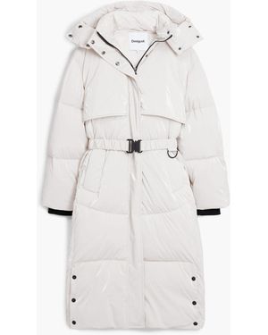 Desigual Long Padded Coat With Belt - White