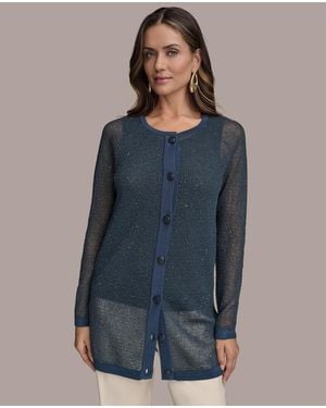 Donna Karan Sequin Embellished Long Cardigan - Blue
