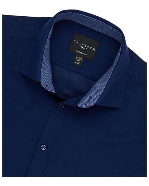Calabrum Regular Fit Solid Wrinkle Free Performance Dress Shirt - Blue
