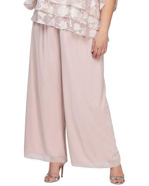Alex Evenings Plus Size Wide-leg Chiffon Pants - Pink