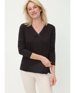 Olsen V-neck Sparkle-trim T-shirt - Black