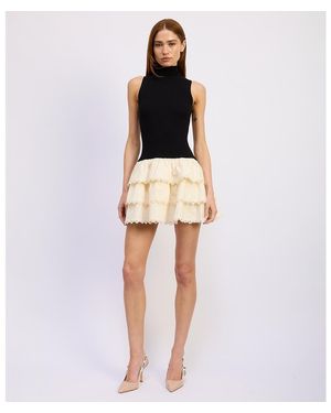 En Saison Piper Mixed Media Mock Neck Romper - Blue