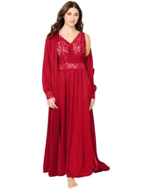 Amoureuse Peignoir 2-piece Tricot Gown & Robe - Red