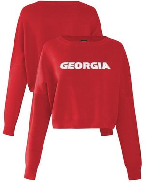 Hype and Vice Georgia Bulldogs Oversized Cropped Ivy Knit Pullover Sweater - Red