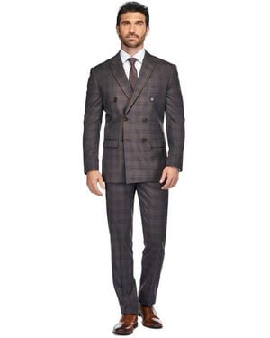 Gino Vitale 2-piece Double Breasted Checked Plaid Slim Fit Suit - Blue