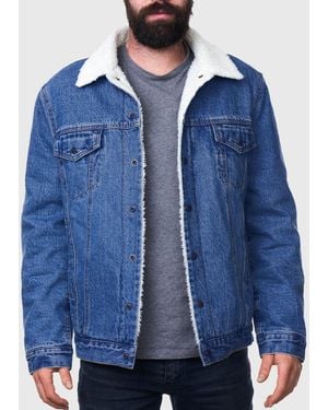 Alpine Swiss Sherpa Lined Jacket Classic Button Up Jean Trucker Coat - Blue