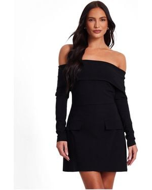 Quiz Long Sleeve Bengaline Mini Dress - Black