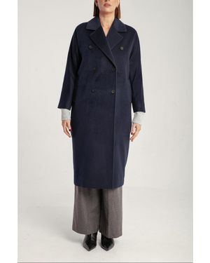 1982 Cashmere Double Breasted Long Coat - Blue