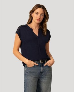 Cable & Gauge Split Neck Slub Terry Tee - Blue