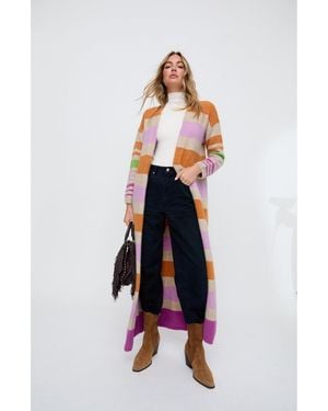 Raffya Blondie Long Line Rugby Stripe Cardigan - White