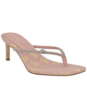 Guess Mayan Rhinestone Thong Kitten Heel Sandals - Pink