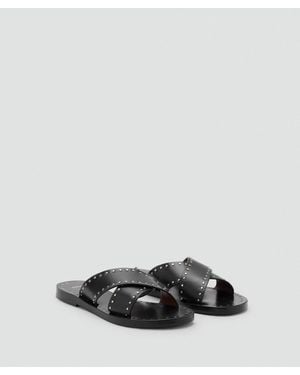 Mango Studded Leather Sandals - Black