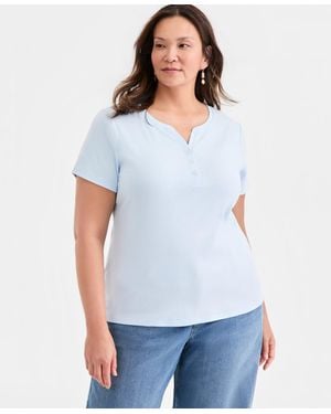 Style & Co. Plus Size Short-sleeve Henley Top - White