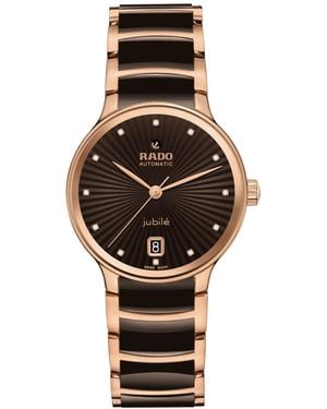 Rado Swiss Automatic Centrix Diamond Accent Brown Ceramic & Rose Gold Pvd Stainless Steel Bracelet Watch 35mm - Black