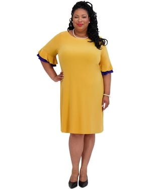 Kasper Ruffle-sleeve Shift Dress - Yellow