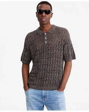 Mode Of One Zig Zag Trim Open-knit Panel Classic Fit Polo Shirt - Gray