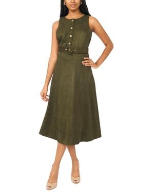 Msk A-line V-neck Midi Dress - Green