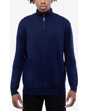 Xray Jeans Full Zip Mock Neck Sweater - Blue