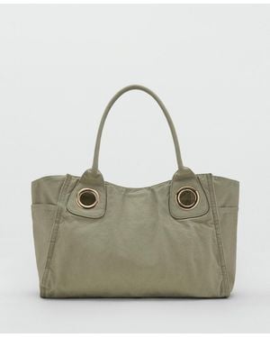Mango Eyelets Canvas Bag - Gray