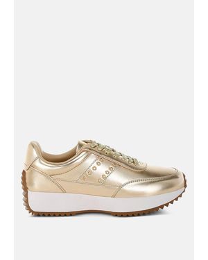 Rag & Co Mujori Metallic Pleather Studded Sneakers - White