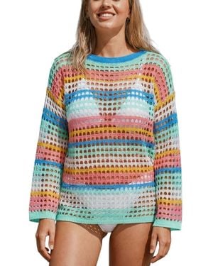 CUPSHE Miami Striped Cover-up Top - Blue