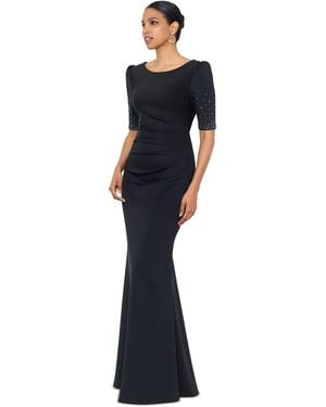 Xscape Embellished Scuba Boat-neck Gown - Blue