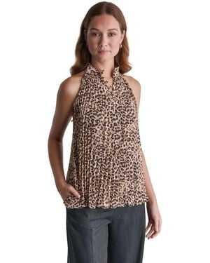BCBGMAXAZRIA Halter Leopard-print Pleated Tank - Brown