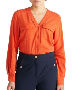 UNIVERSAL STANDARD Plus Size Stretch Cupro Button-down Blouse - Orange
