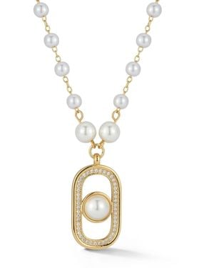 Rachel Zoe Plated Pearl Tag Necklace - Metallic